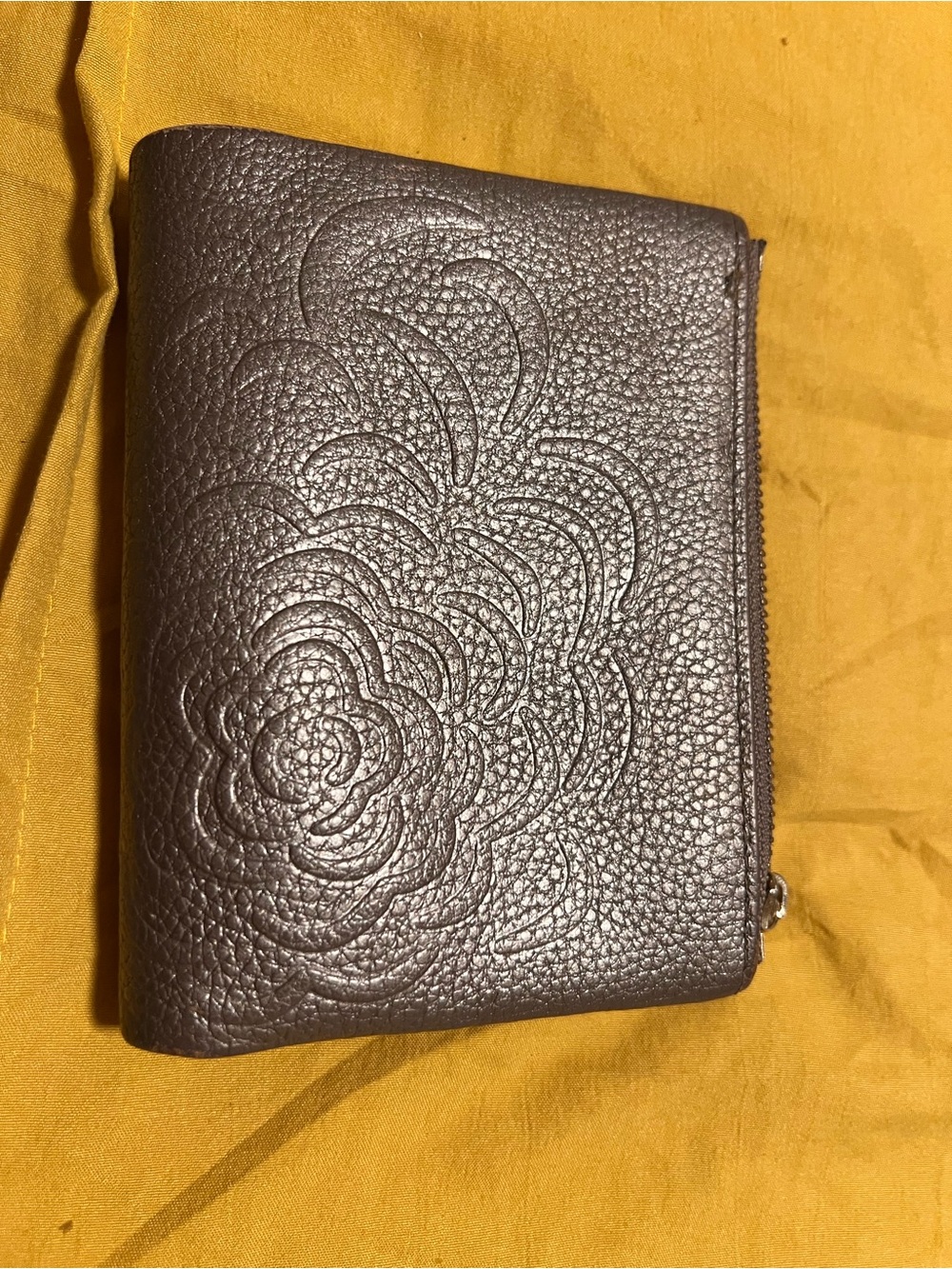 Metallic Pebbled Floral Zip Wallet